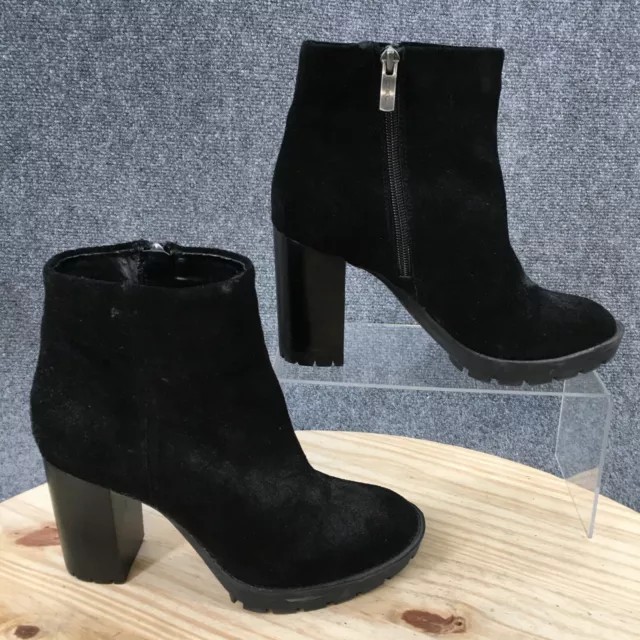 BCBGeneration Boots Womens 7.5B Black Laliah Ankle Top Block Heel Bootie Suede