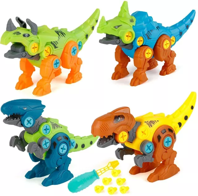 4Pcs Take Apart Dinosaur Toys for Kids w/DIY Construction Set