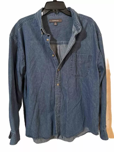 Croft & Barrow Denim Shirt Men XL Blue Long Sleeve Outdoors Preppy Heavy Cotton