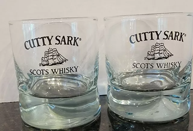 Cutty Sark Scots Whisky 2 Old Fashioned Lowball Glasses Dimpled Base Schooner