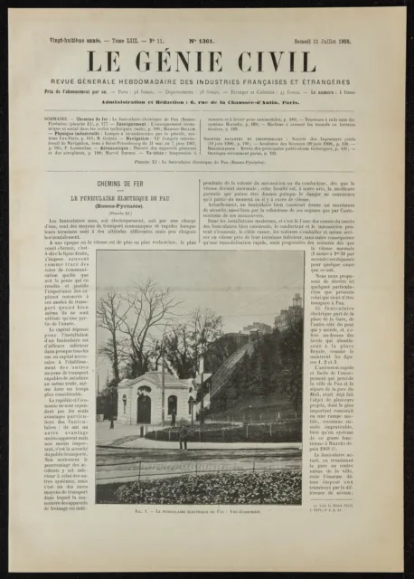 1908 - Le Funiculaire Électrique de Pau (Basses-Pyrénées) - Première page