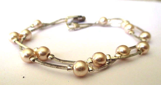 Bracelet Vintage Biche De Béré - 6 Rangs Perles Blanches Et Métal Argenté - Années 90 - Occasion