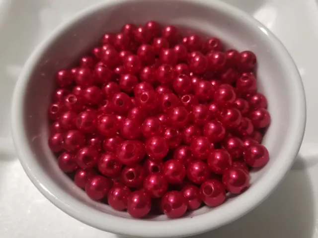 500pcs 8mm Acrylic Faux Imitation Pearl Round Spacer Beads HOT RED A07