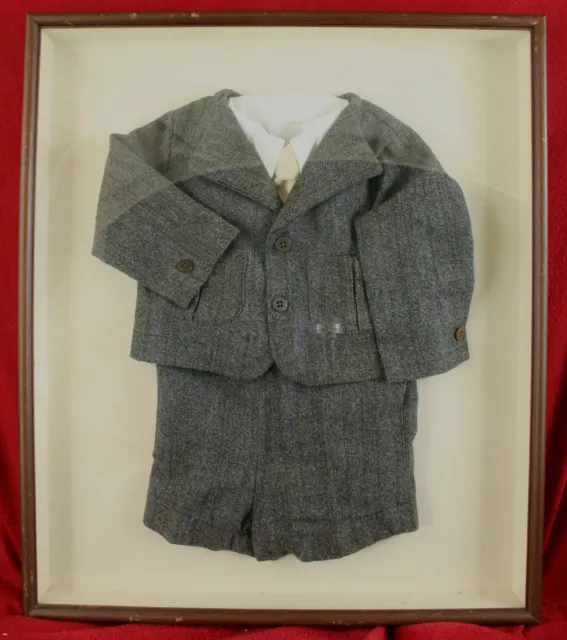 FRAMED Fine ANTIQUE Boy's Child's EDWARDIAN WOOL SUIT Shirt Tie Jacket Knickers