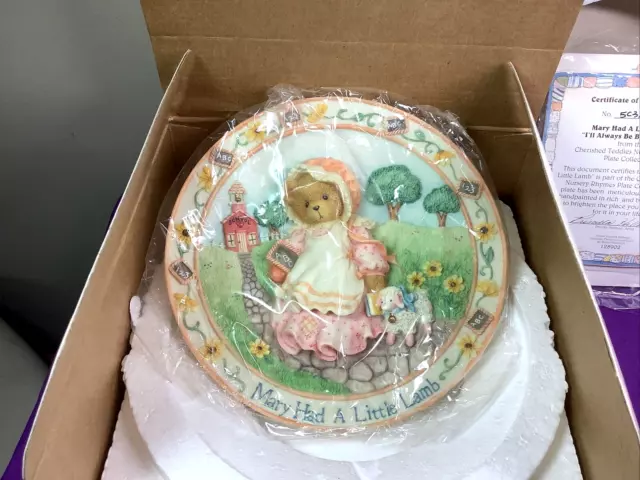 1995 NEW NIB Cherished Teddies “Mary Had A Little Lamb” Nursery Rhyme Plate  109