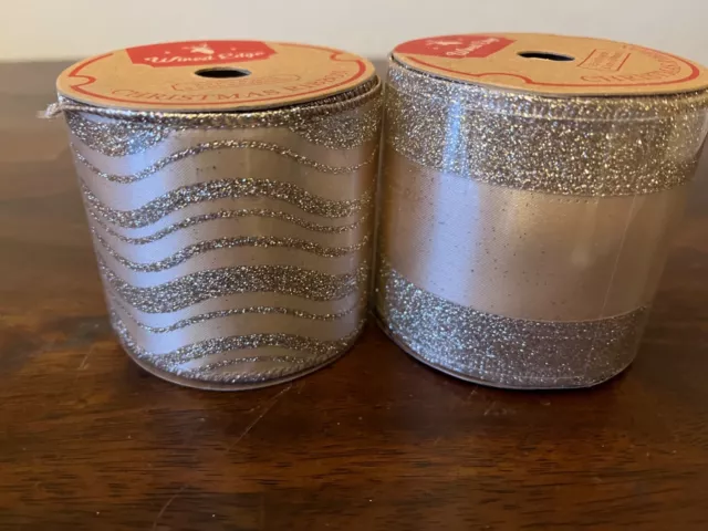 New Lot of 2 Ribbon Gold and Glitter Wired Edge 2.5" x 6 yards each