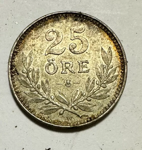 1912 Sweden 25 Ore - Gustaf V Silver Coin