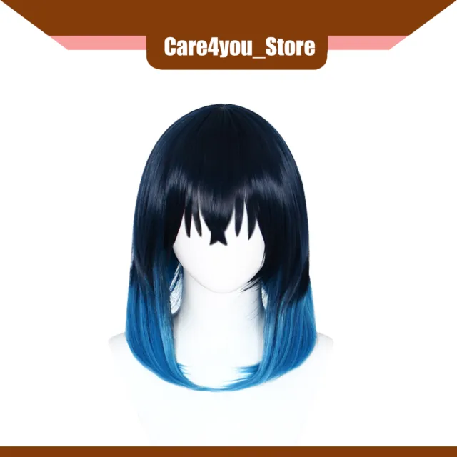 Item of 1 Women 14" Curly Hair Wigs Blue Gradient Medium Hair Wig with Wig Cap