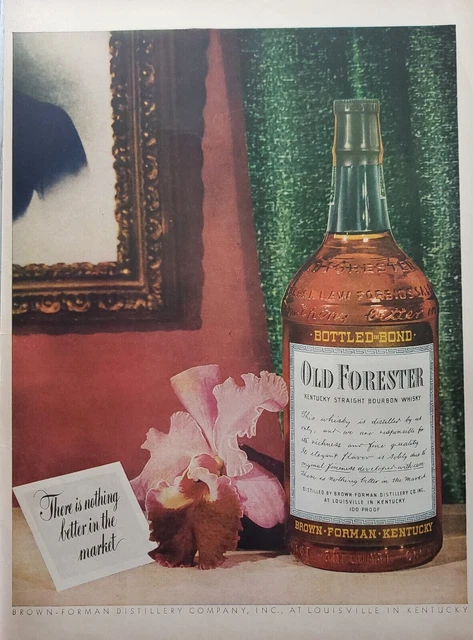 1943 Print Ad Old Forester Kentucky Bourbon Whisky Flower Portrait