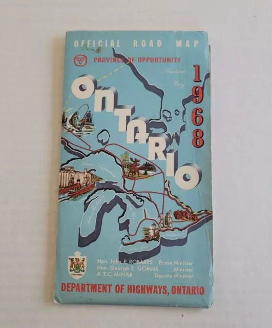 Vintage 1966 Ontario Canada Road Map Fold-Out Dept. of Highways, Ontario