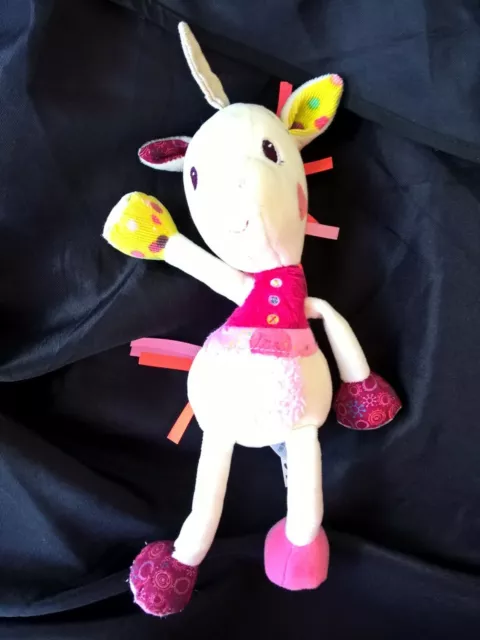 Doudou Licorne Louise LILLIPUTIENS rose blanc jaune orange 25cm comme neuf