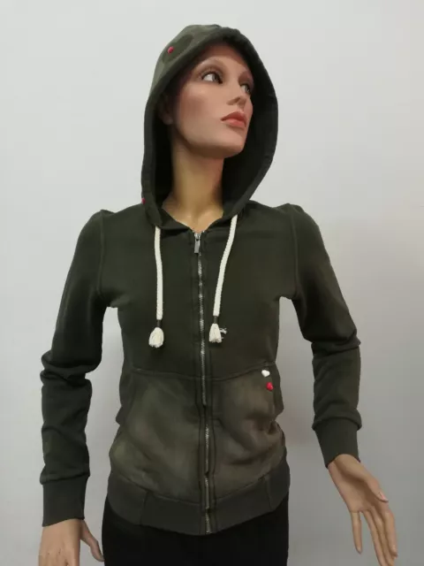 Felpa da donna casual con zip e cappuccio Made in Italy verde militare