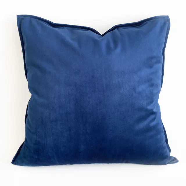 Premium Home Mix Match Aqua Blue Navy White Straight Edge Velvet Cushion Cover