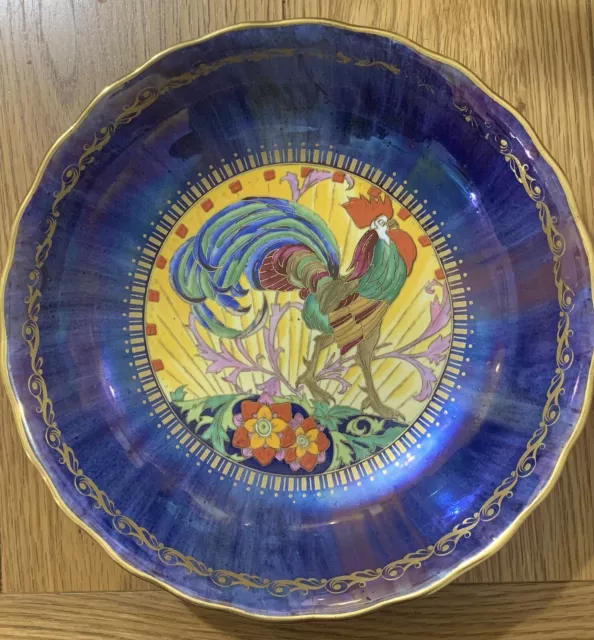 1920s Art Deco Mintons 10”/29cm Lustre Ware Bowl With Cockerel Design VGC