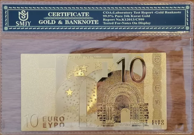 10 Euro Gold Banknote Geldschein 24 Karat 99,9 Gold mit Zertifikat