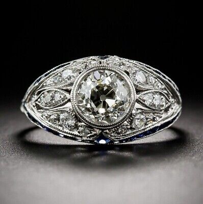 2.25Ct Old European Cut Lab Created Diamond Edwardian 14K White Gold Filled Ring