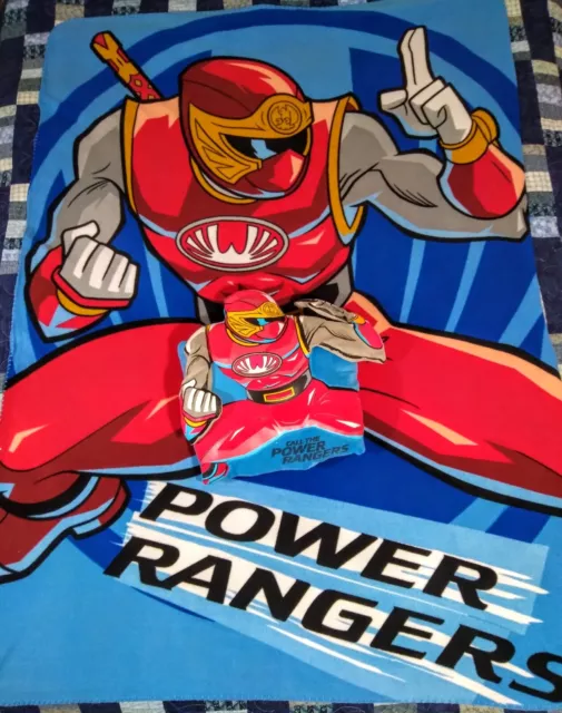 Vintage Power Rangers Fleece Throw Blanket and Pillow Set (Jason Lee Scott) Red