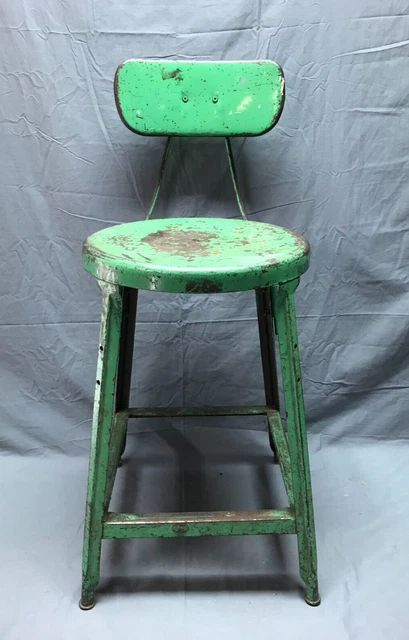 Antique Vintage Metal Shabby Green Stool Seat Plant Stand Chic Old 1471-22B