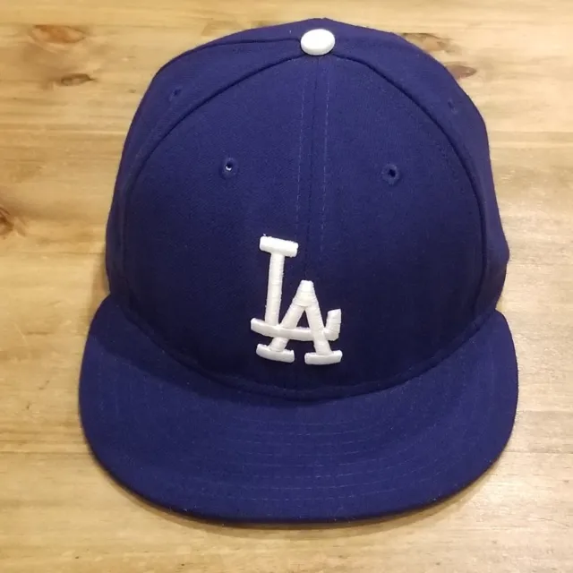 Los Angeles Dodgers Hat Cap New Era Size 7 5/8 Fitted Blue On Field Made USA MLB