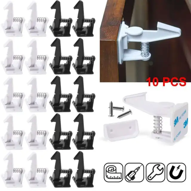 Cabinet Locks Child Safety Latches Baby Proof Lock Drawer Door 10 Pcs White Gift