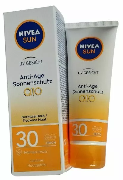 NIVEA SUN UV Gesicht Sonnencreme Anti-Age Sonnenschutz Q10 LSF30, 50ml