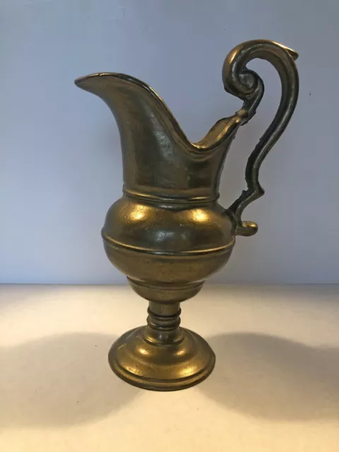 Vintage Decorative Solid Brass Tuscan-Style Pitcher, 10" Tall, Heavy 5.5 lbs