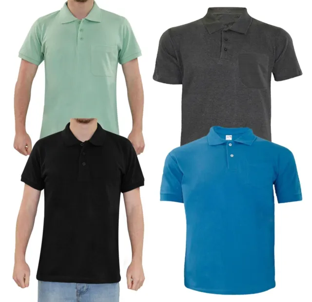Mens Polo T Shirts Cotton Pocket Plain Shirt Pique T-shirt Top Multi Color S-M