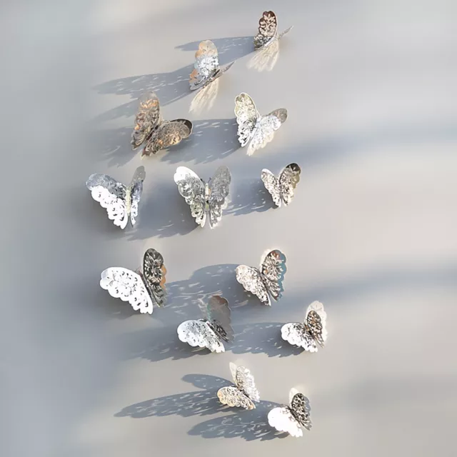 12 Pièces Lot 3D Stickers Papillon Effet Métallique Argent Ref:SA Décoration mur