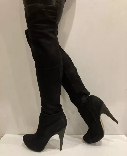 TOPSHOP BRITTANY 2 Black Suede Leather High Heel Over Knee Thigh Boots ...