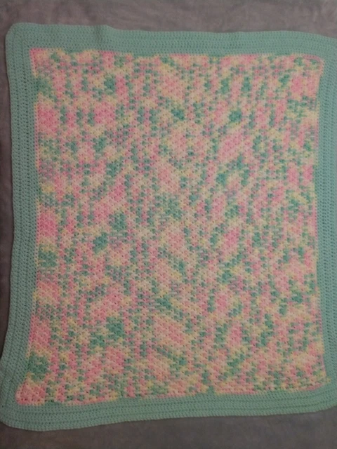 Handmade Baby Blanket Crochet Afghan Gift Pink Green Pastel Pattern 32" x 39"