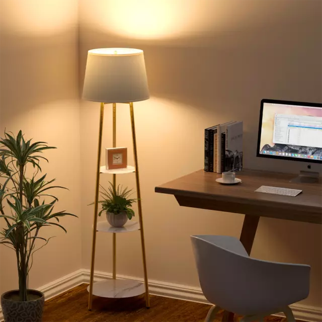 Gold Stehlampe Antik Wohnzimmer mit 3 Regal Stehleuchte Lichtsäule Stativ LED