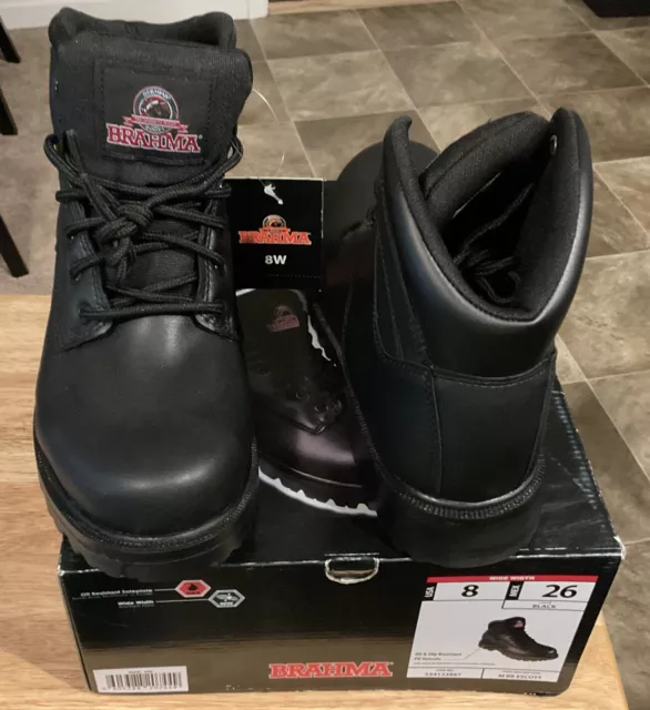 MEN'S BRAHMA BLACK Escott Soft Toe Work Boot Size 8W Oil/Slip Resistant ...