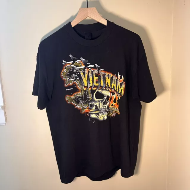 RARE VINTAGE 1989 3D Emblem Vietnam War Skull Single Stitch T-Shirt 80s Size  XL $199.99 - PicClick