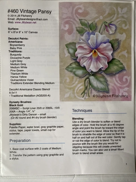 Pintura de tole vintage Pansy 2014 patrón #460 de Jill Fitzhenry