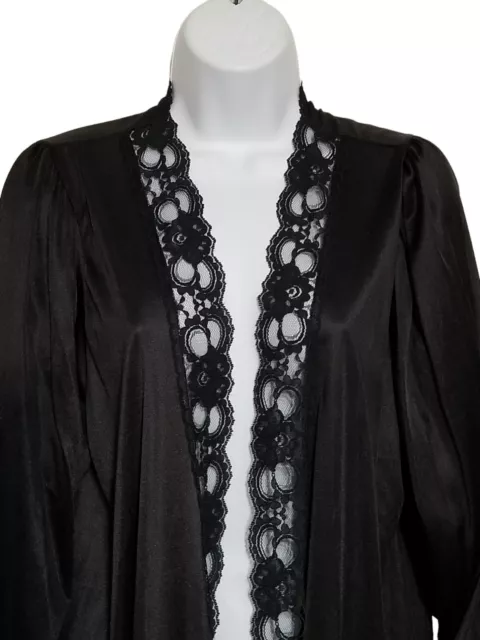 Intimate Style Vintage Open Robe Peignoir Lingerie Black Maxi Lace Trim Medium