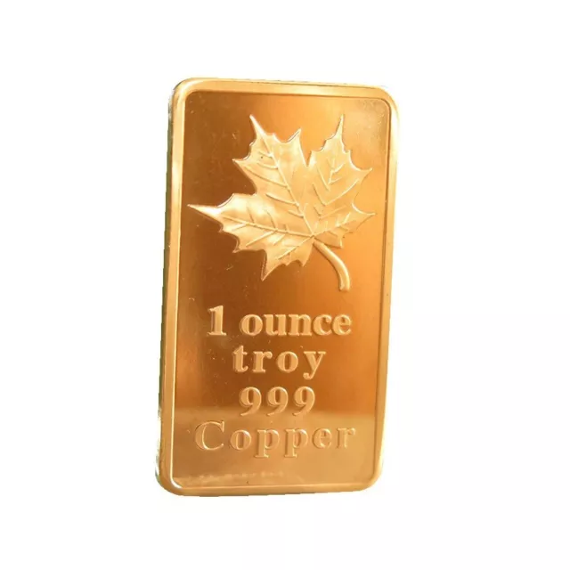 1 oz One Troy Ounce Maple Leaf .999 Fine Copper Bullion Bar Cu Element