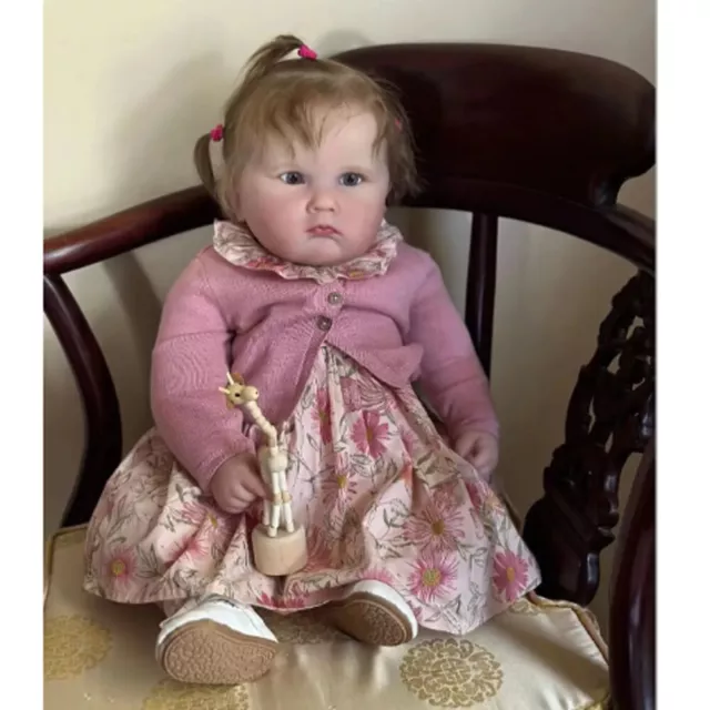 Handmade 25 Inch Lifelike Reborn Baby Doll Finished Cute Girl Short Yellow Hair 2