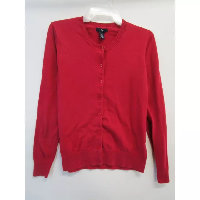 GAP Womens M Long Sleeve Button Up Crew Neck Sweater Cardigan Berry