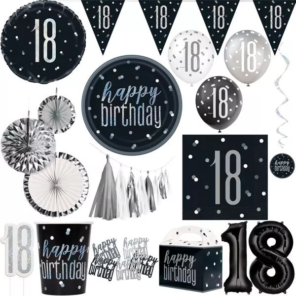 18. Compleanno Party Decorazione Nero Argento Geburtstagsdeko Set Giubileo