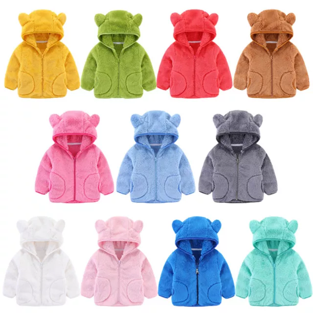 Infant Kids Baby Girl Boy Jacket Warm Fleece Bear Hooded Winter Coat Outerwear