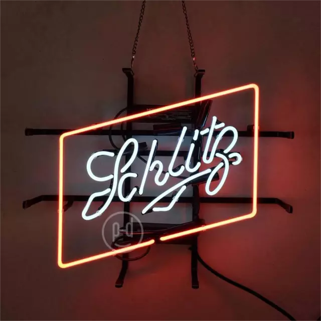 Schlitz Neon Sign Light Man Cave Room Wall Hanging Nightlight Visual Art 17"x14"