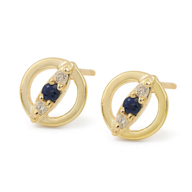 Sapphire Pave Diamond Gold Plated Stud Earring 925 Sterling Silver Jewelry HG