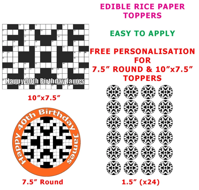 PERSONALISED CROSSWORD PUZZLE Game Birthday Cake/Cupcake Toppers On