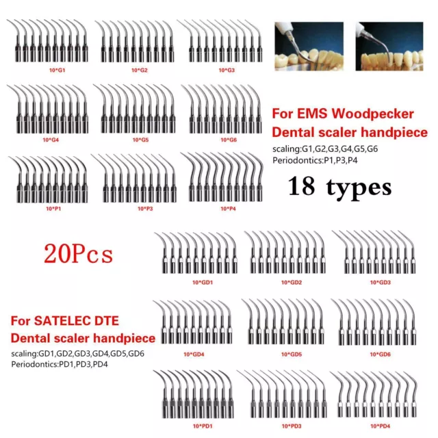 5-20pcs Dental Ultrasonic Piezo Scaler Tips fit EMS Woodpecker/DTE SATELEC Sxi