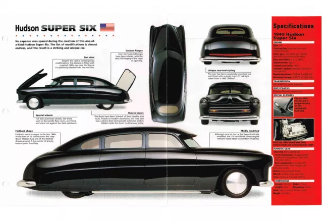 HUDSON SUPER SIX 6 Custom ROD SPEC SHEET/Brochure:1949, 2