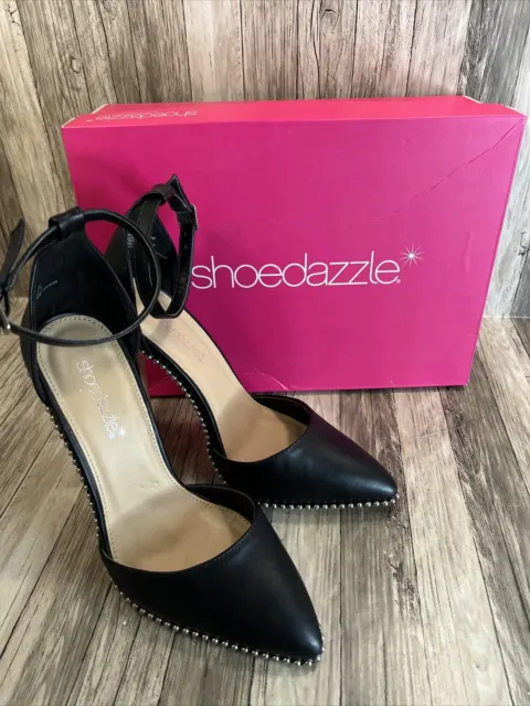 Shoedazzle Black 5" High Heels Size 7.5 Shoes Silver Stud Pointed Toe
