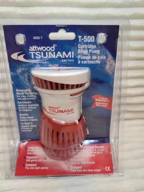 New Attwood Tsunami T500 Cartridge Bilge Pump 12V 500 GPH
