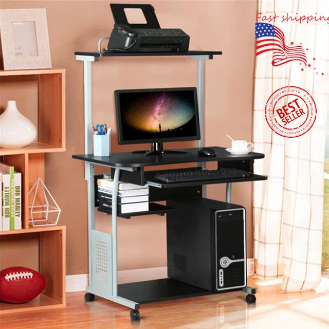 4TIER ROLLING COMPUTER Desk Study Writing Work Table Printer Shelf