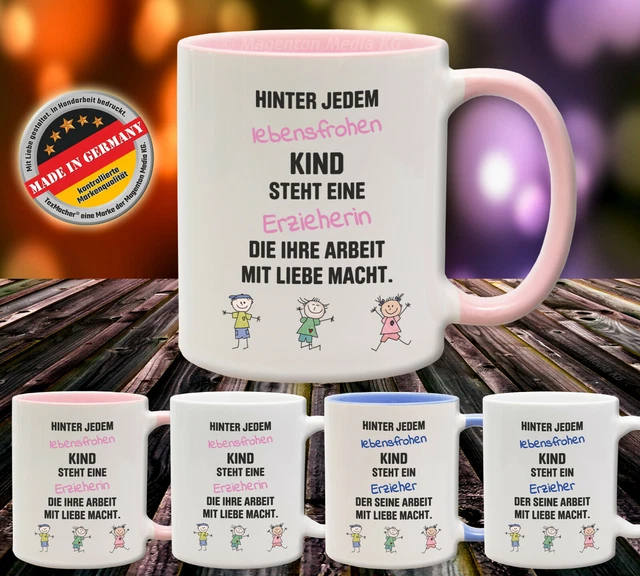 Erzieher Tasse Mit Spruch - "Echte Superhelden Gehen In Den Kindergarten" | Rundherum Bedruckt, 340ml, Spülmaschinenfest