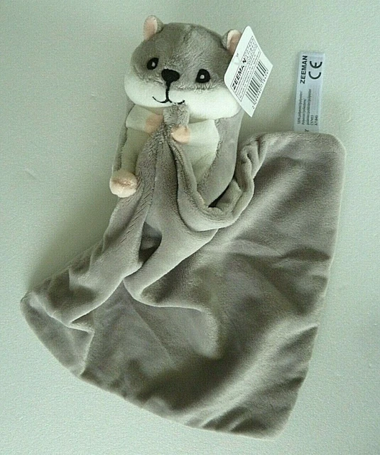 F. Doudou Peluche Zeeman Hamster Souris Blanc Gris Rose Mouchoir Grelot Neuf